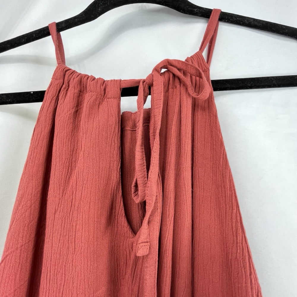 Midi Dress Rayon Halter Neck Tiered Brick Red Sleeveless Flowy XXL resort Boh - Picture 6 of 14